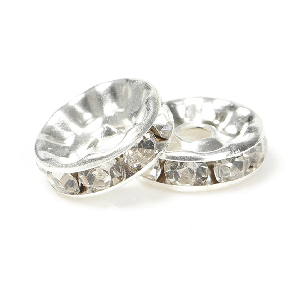 100-Piece Silver Crystal Rhinestone Spacer Beads – Loose Beads for DIY Bracelets, Necklaces, and Jewelry Making