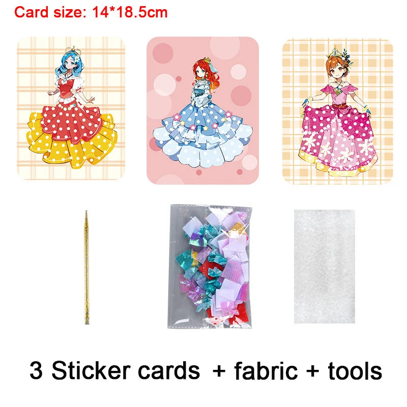 3pcs Princess Poking Art Craft Kit – DIY Sticker Fabric Cards for Kids – Creative Puzzle Painting and Dressing Game Toy