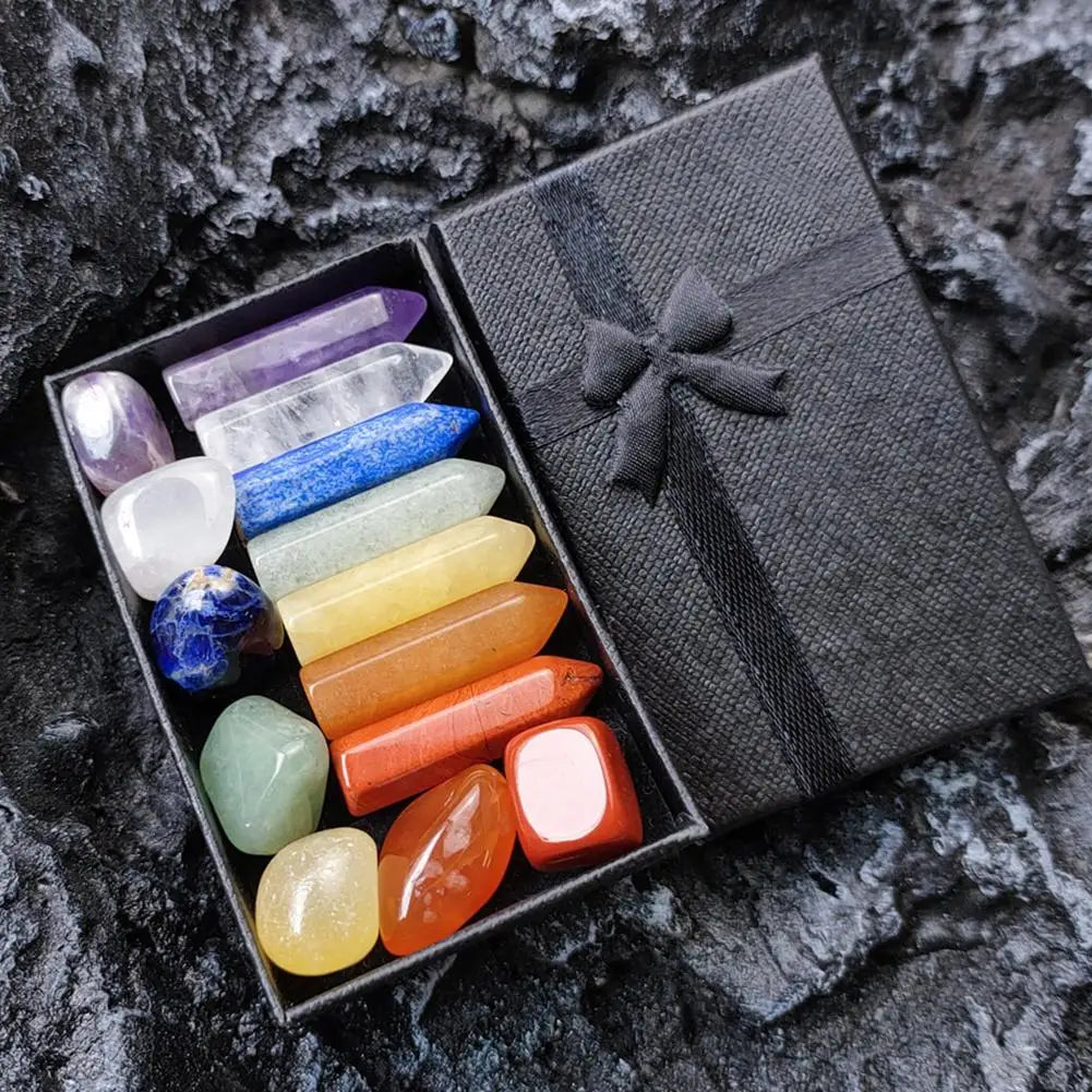 Natural Crystal Healing Stone Set – Chakra Balancing Gemstones in Gift Box – High-Quality Mineral Ornaments for Home, Meditation & Decor (14/10/8/7 PCS)