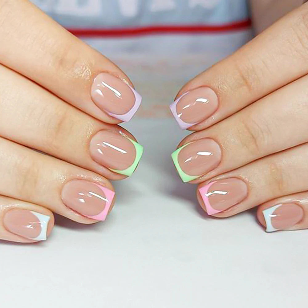 240/120pcs Colorful French Short Square Press-On Nails – Full Cover Ballerina Fake Nail Tips