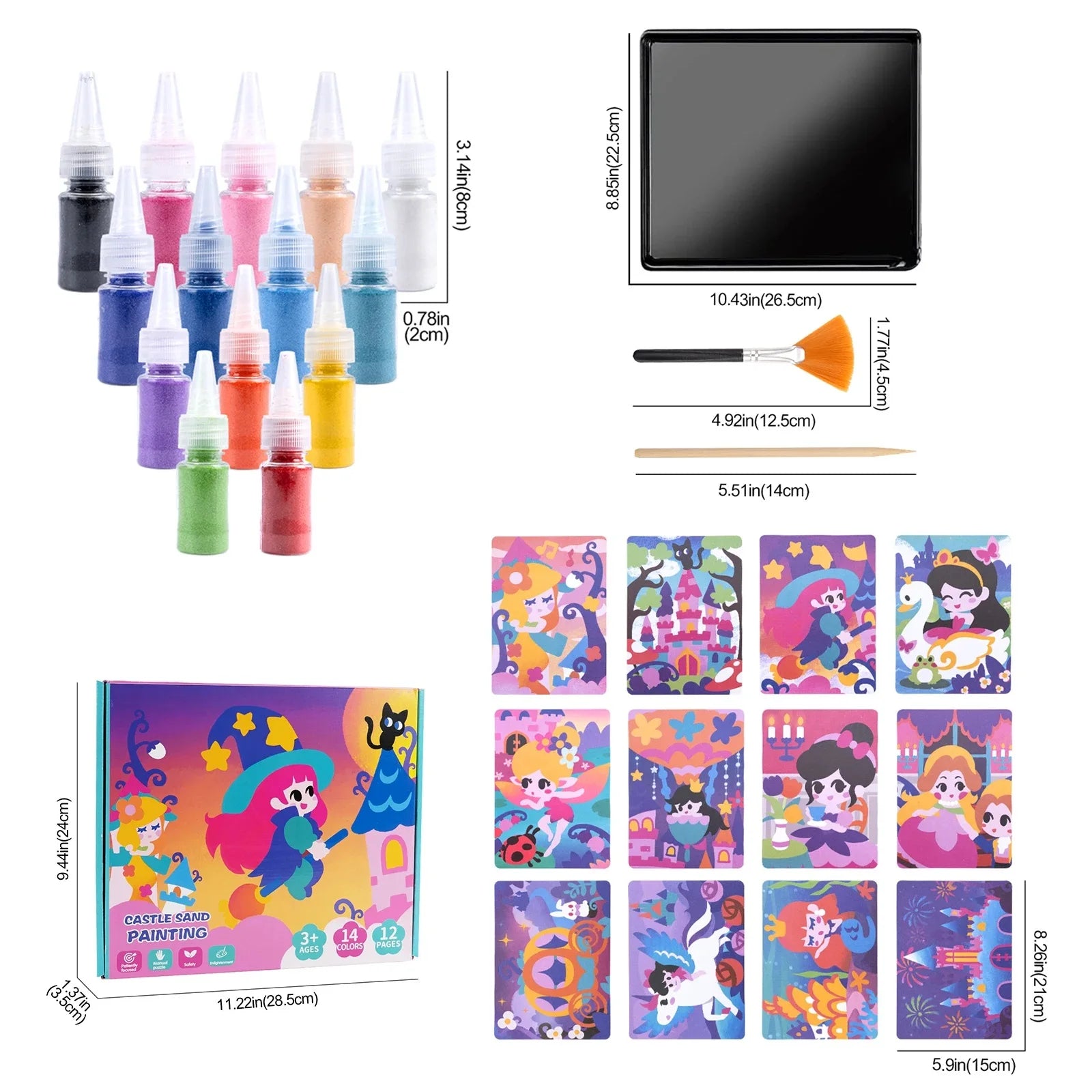 Sand Art Kit for Kids – 12 Princess Sand Painting Cards with 14 Colors – DIY Montessori Crafts, Educational Toys & Creative Gifts for Girls and Boys Ages 4–10