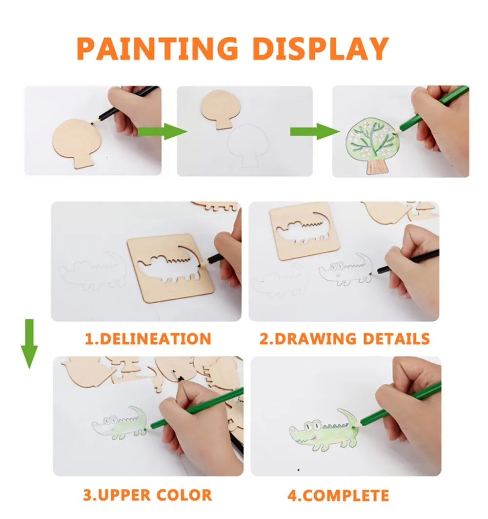 20pcs Montessori Kids Toys Drawing Toys Wooden DIY Painting Template Stencils Learning Educational Toys for Children Gift